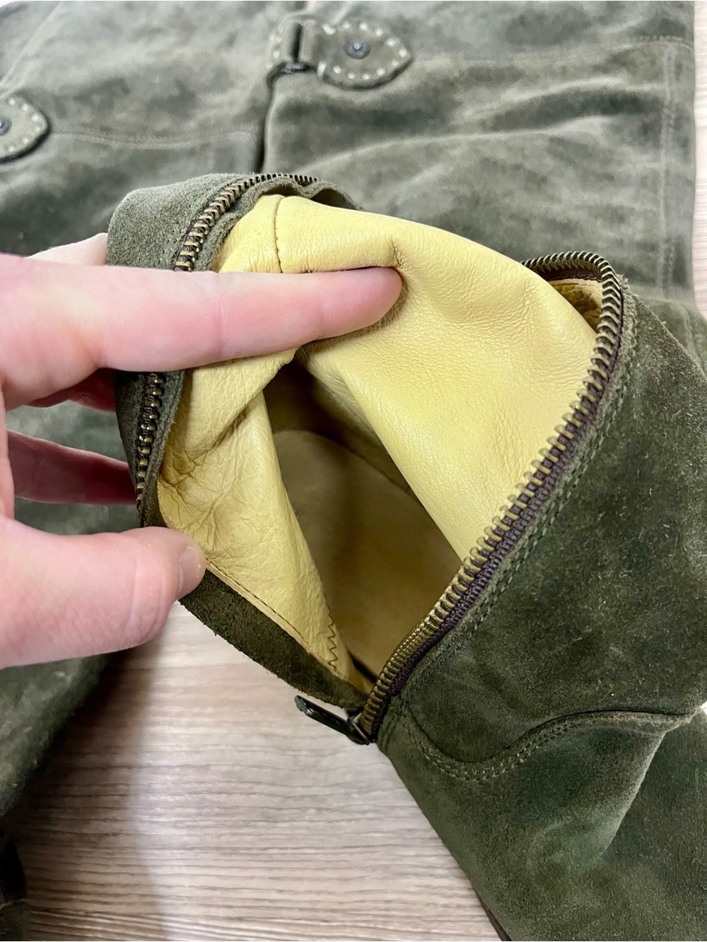 Frye "Shirley" over the knee Suede Military Green Combat boot Size 7 - Picture 3 of 12